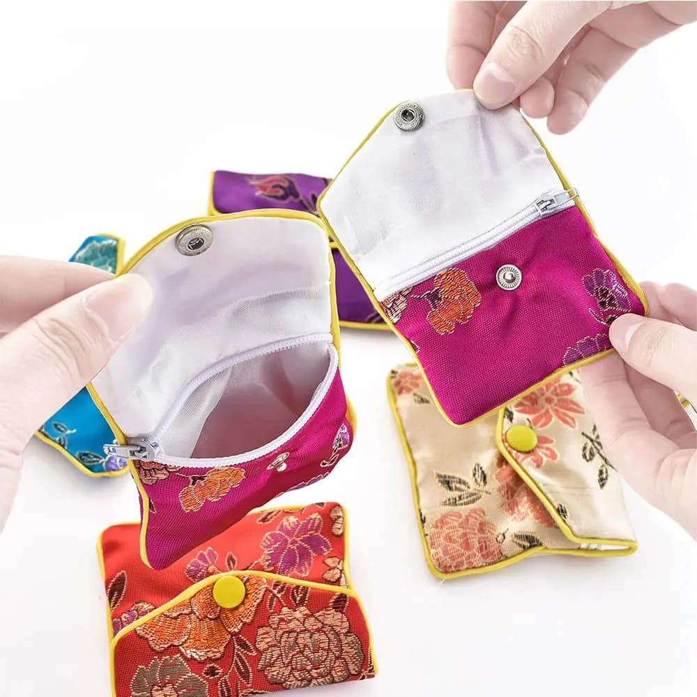 Beads Purse Bracelace Brocade Zipper Coin Purse Chinese Floral Snap Handbags Jewelery Bag Jewelery Storage Wallet