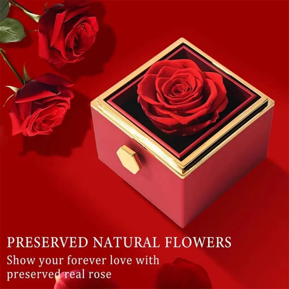 Gift Box for Jewelry with Rotating Rose Ring Display for Rings Espositor for Necklaces Proposed for Rings Ring Boxes Luxury Jewelry Display with Eternal Rose
