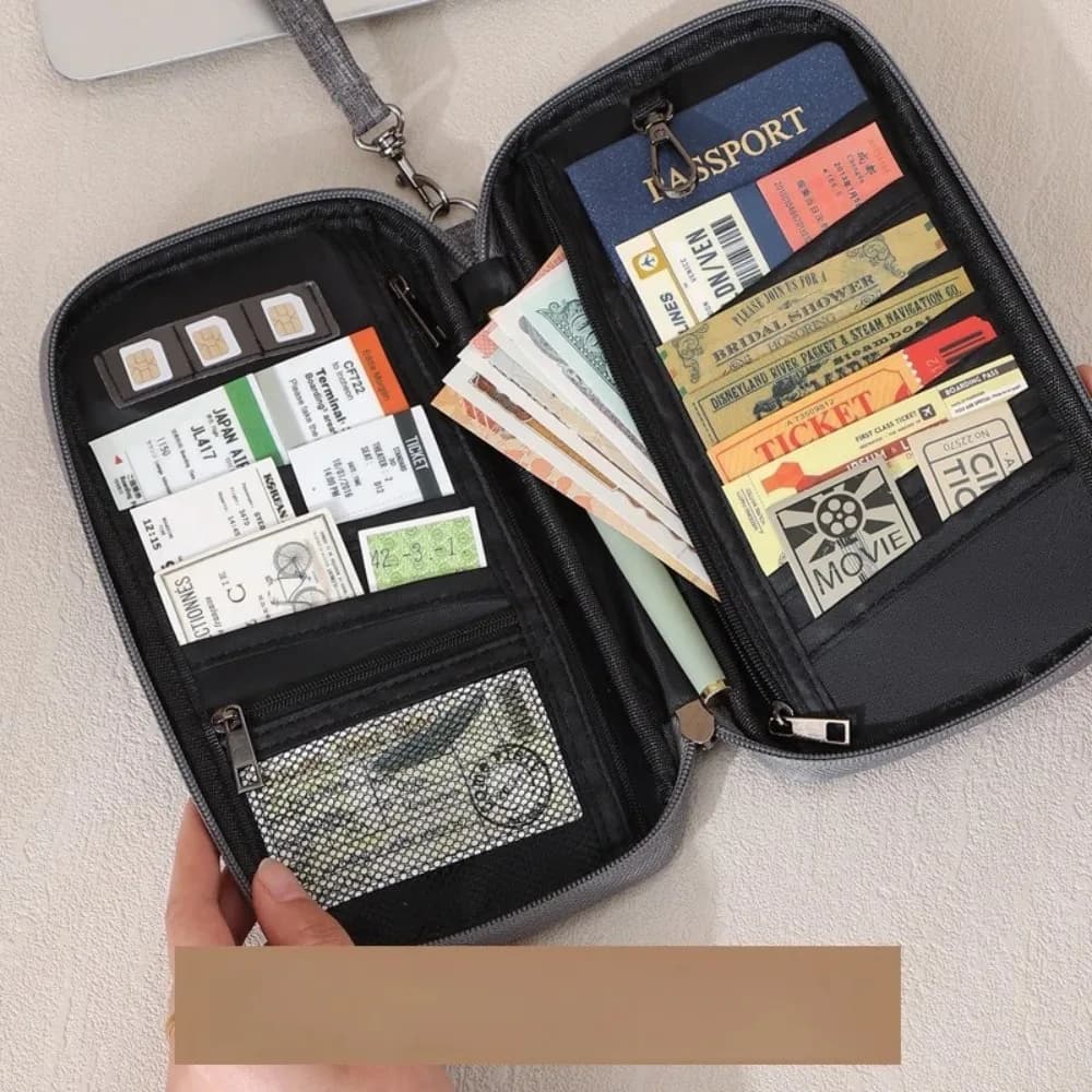 Portafoglio da Viaggio d'Affari con Tasca con Cerniera, Porta Carte Multiplo e Porta Passaporto
