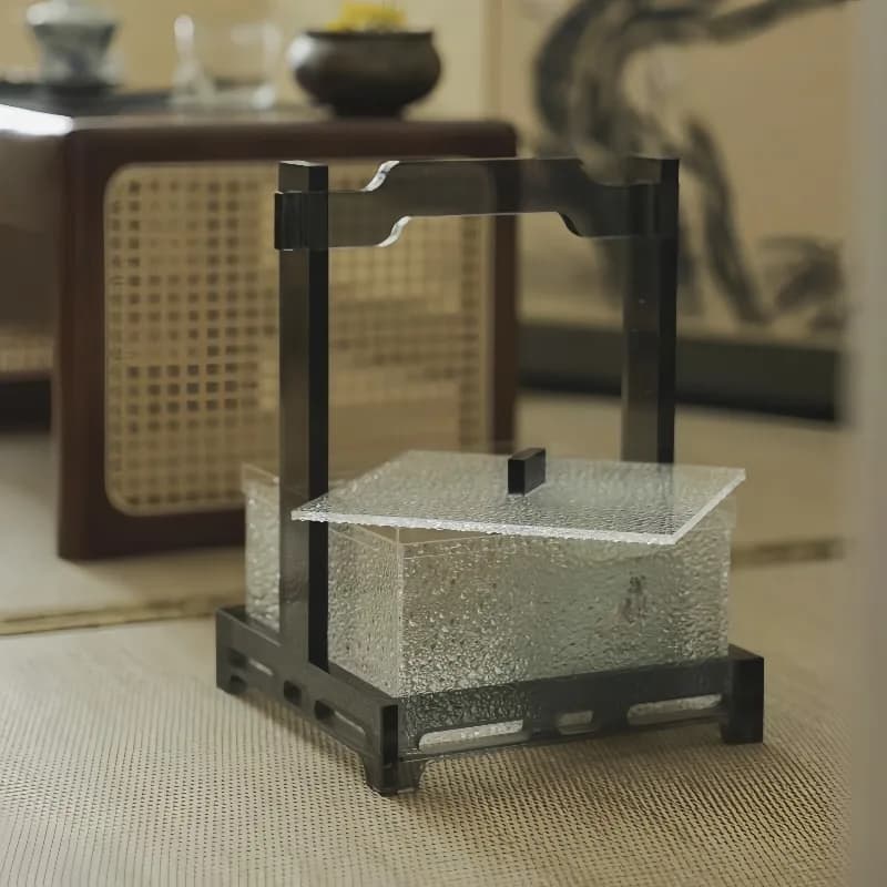 Ice Crack Acrylic Fruit Plate Handheld Dried Fruit Box Chinese Style Tea Set Organizer Decorative Desktop Snack Display Decor