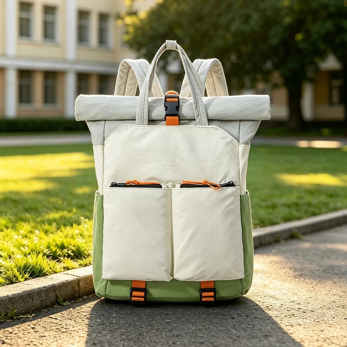 Fashionable color-blocked niche student backpack, American retro casual large-capacity laptop commuter travel backpack