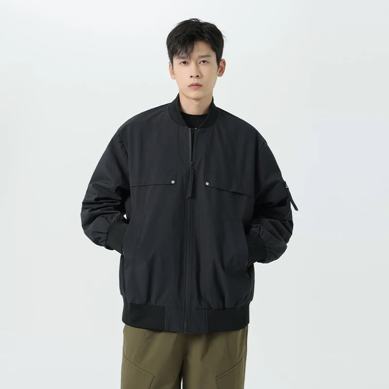 American Retro Style Men's Jacket Spring Casual Windproof Youth Polyester Fiber Long Sleeve Zipper Closure Baseball Collar Coat
