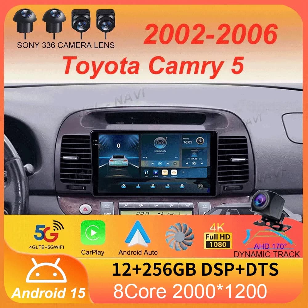 Android 15 Carplay Autoradio Per Toyota Camry 5 2002 2003 2004 2005 2006 Lettore Video Multimediale di Navigazione GPS 2 Din DVD Stereo
