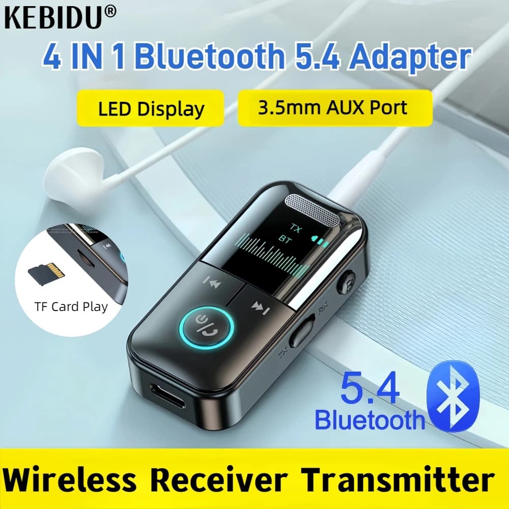 Bluetooth 5.4 Adattatore Trasmettitore Ricevitore Audio Wireless Per Auto Musica Cuffia Altoparlante PC TV 200mA Batteria Supporto TF Card