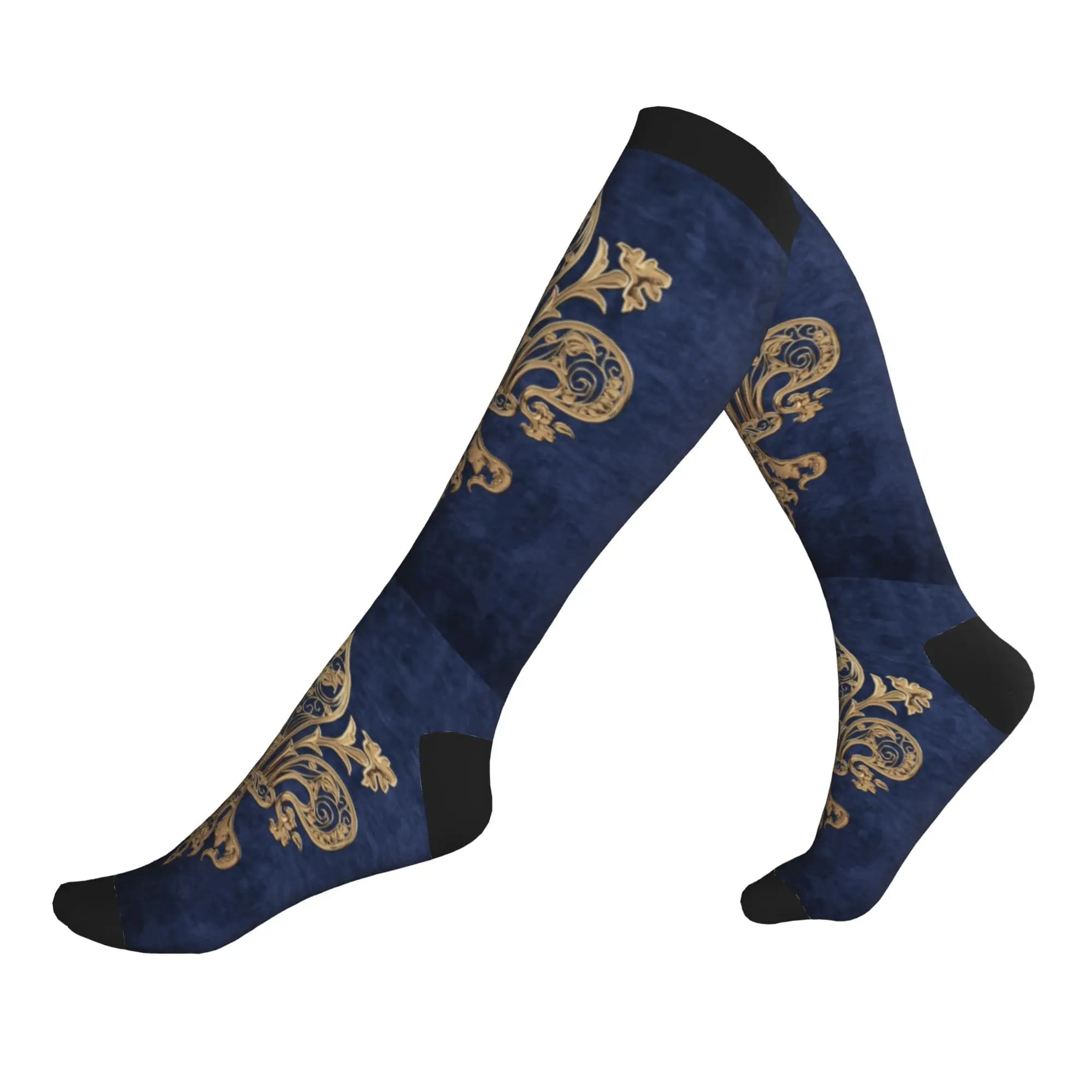 Harajuku Gold Filigree Fleur De Lis Socks Women Warm Printed Fleur-De-Lys Lily Flower Football Sports Sports Compression Socks