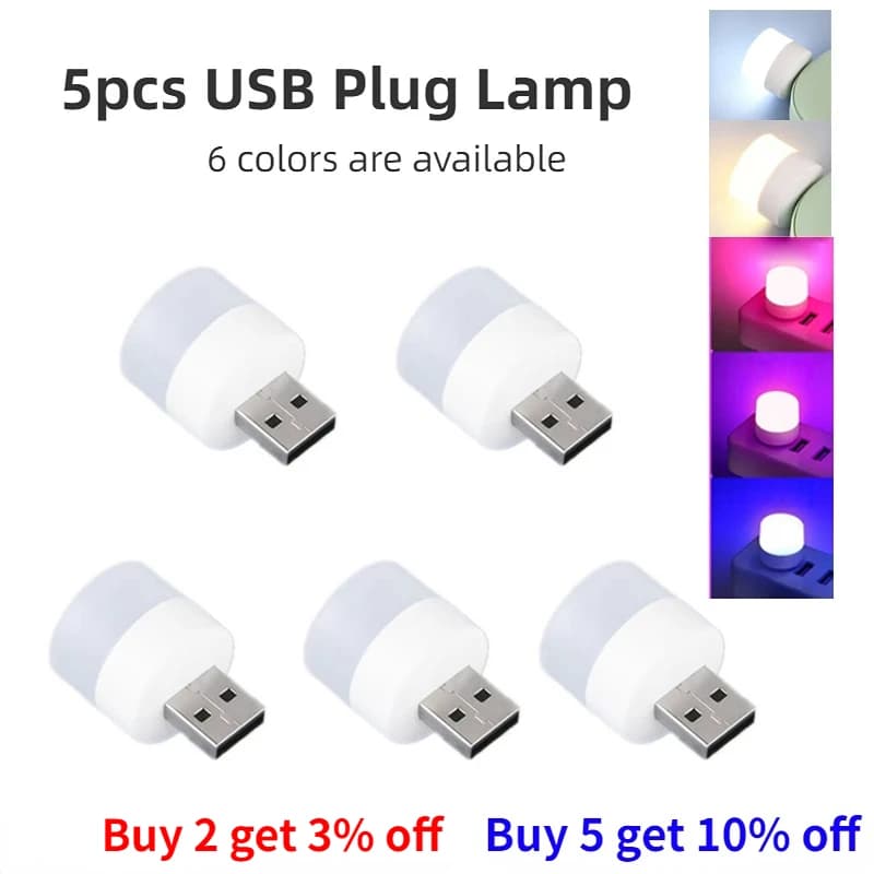 5pcs Mini USB Plug LED Lamp 5V 1.2W Super Bright Eye Protection Book Light Computer Mobile Power Charging USB piccola luce notturna