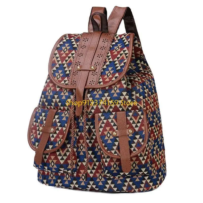 G5AE Zaino etnico in tela con stampa vintage per donna Zaino da viaggio Boemia per scuola con coulisse