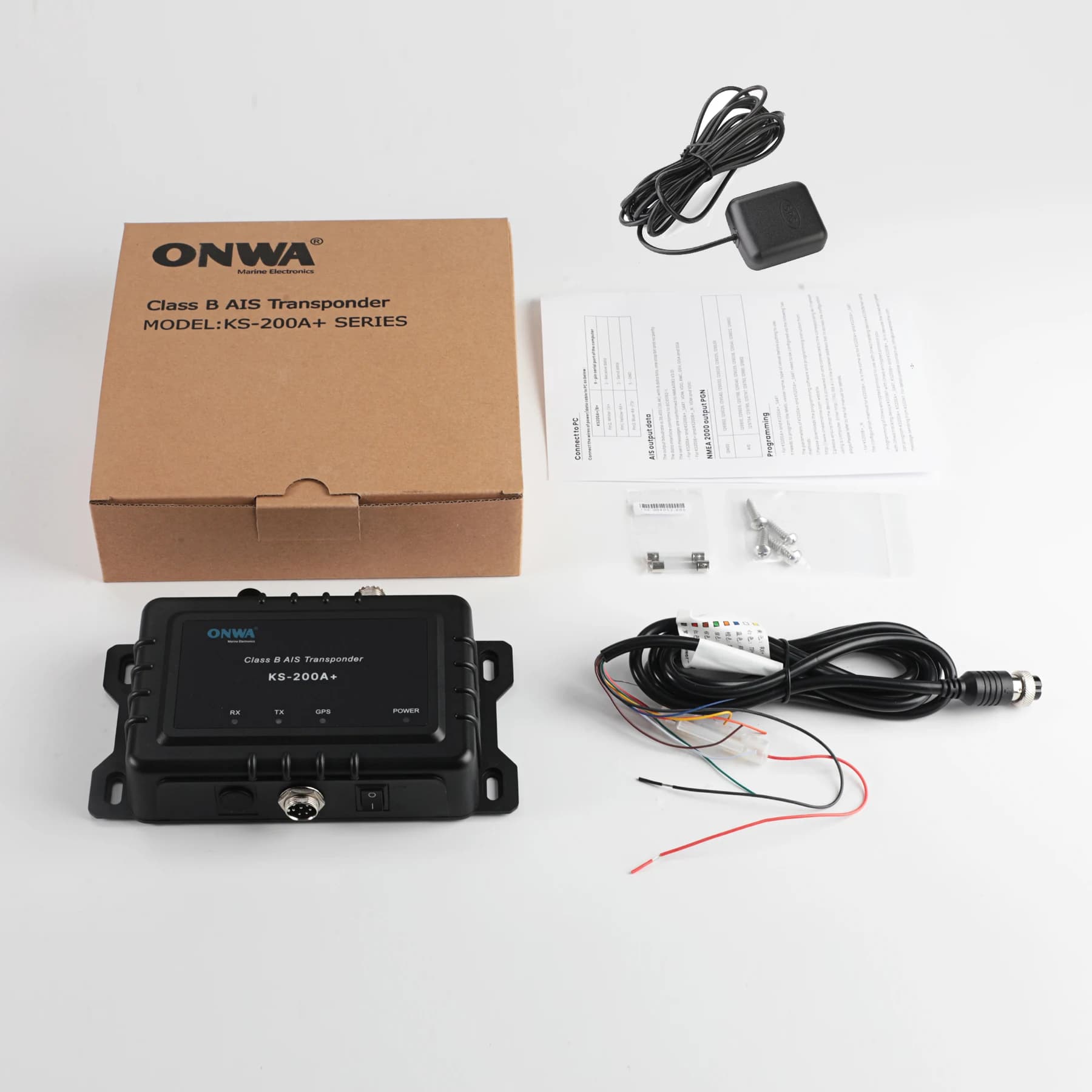 KS-200A+ with GPS antenna Marine Class B Ais Transponder Black Box 5 watts Class B+ AIS Transponder Support nmea2000 with wifi