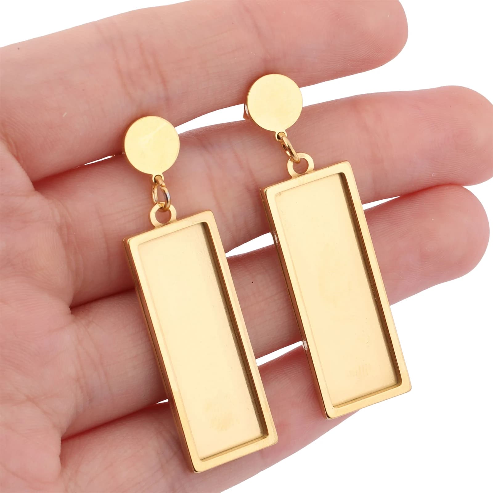 6 pz. Base per Orecchini a Perno in Acciaio Inossidabile Placcato Oro, Adatta per Cabochon Rettangolari 10x30mm, Componenti Fai da Te