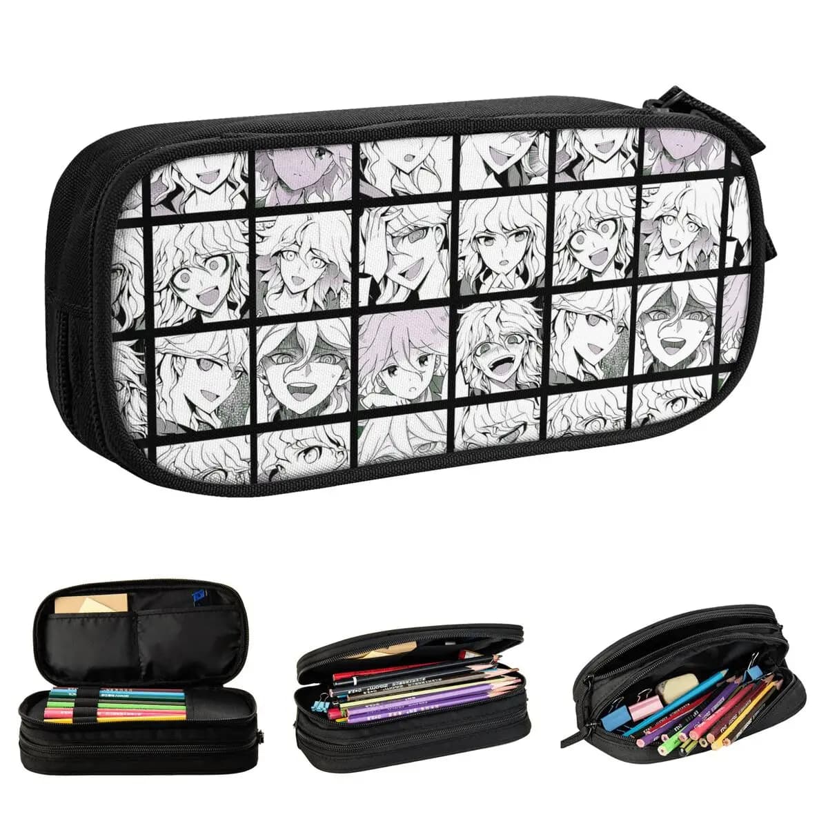 Astuccio per matite Nagito Komaeda Manga, classico astuccio portapenne del gioco Danganronpa, borsa per penne per ragazze e ragazzi, astuccio grande con cerniera per materiale scolastico