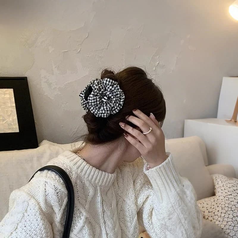 Fermaglio per capelli di lusso con motivo pied-de-poule e fiore, clip elegante e raffinata, per modellare il retro della testa, accessorio casual e versatile per ragazze