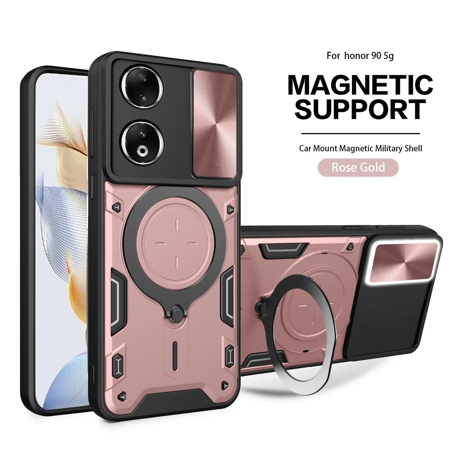 Custodia Magnetica Armor per Honor Play 10A X8A X8B X8C X9A X9B X9C Smart X9D con Anello Supporto e Cover Posteriore in Silicone Antiurto