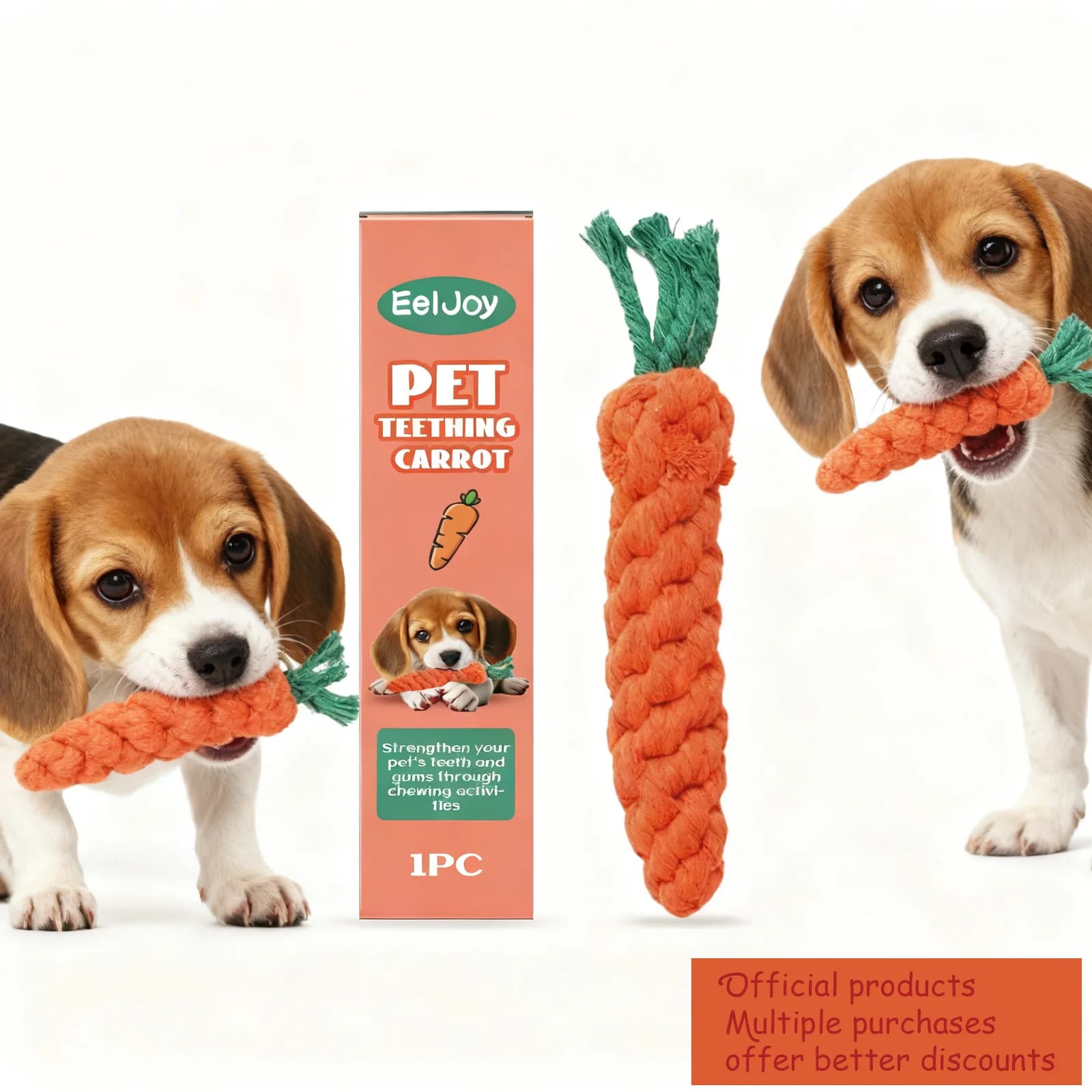 EelJoy Giocattolo da masticare per carote per animali domestici 1 pezzo/2 pezzi - Cura per digrignare i denti, anti-morso durevole, masticabile sicuro per cani e gatti