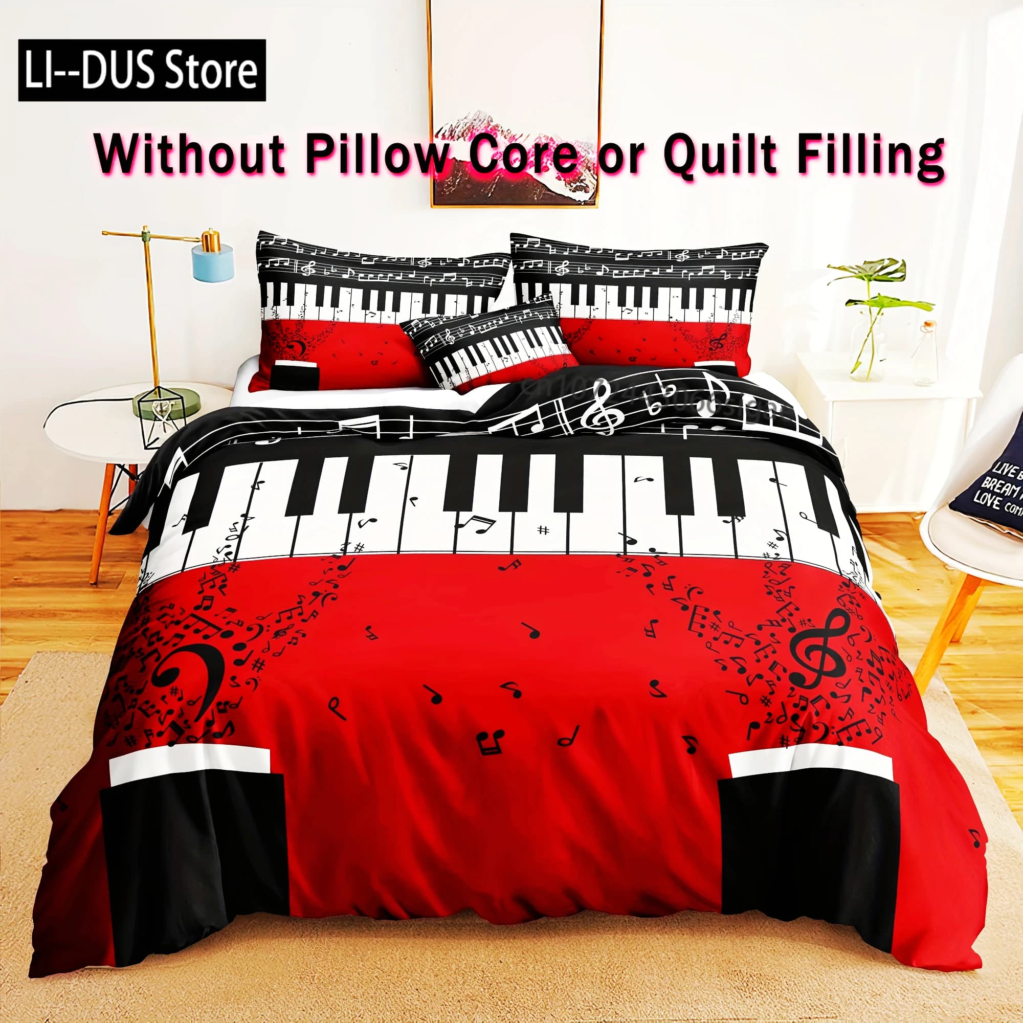 Set copripiumino con stampa di note musicali morbide da 3 pezzi - Comodo biancheria da letto per pianoforte per camera da letto e stanza degli ospiti con colori vivaci - 1 piumino