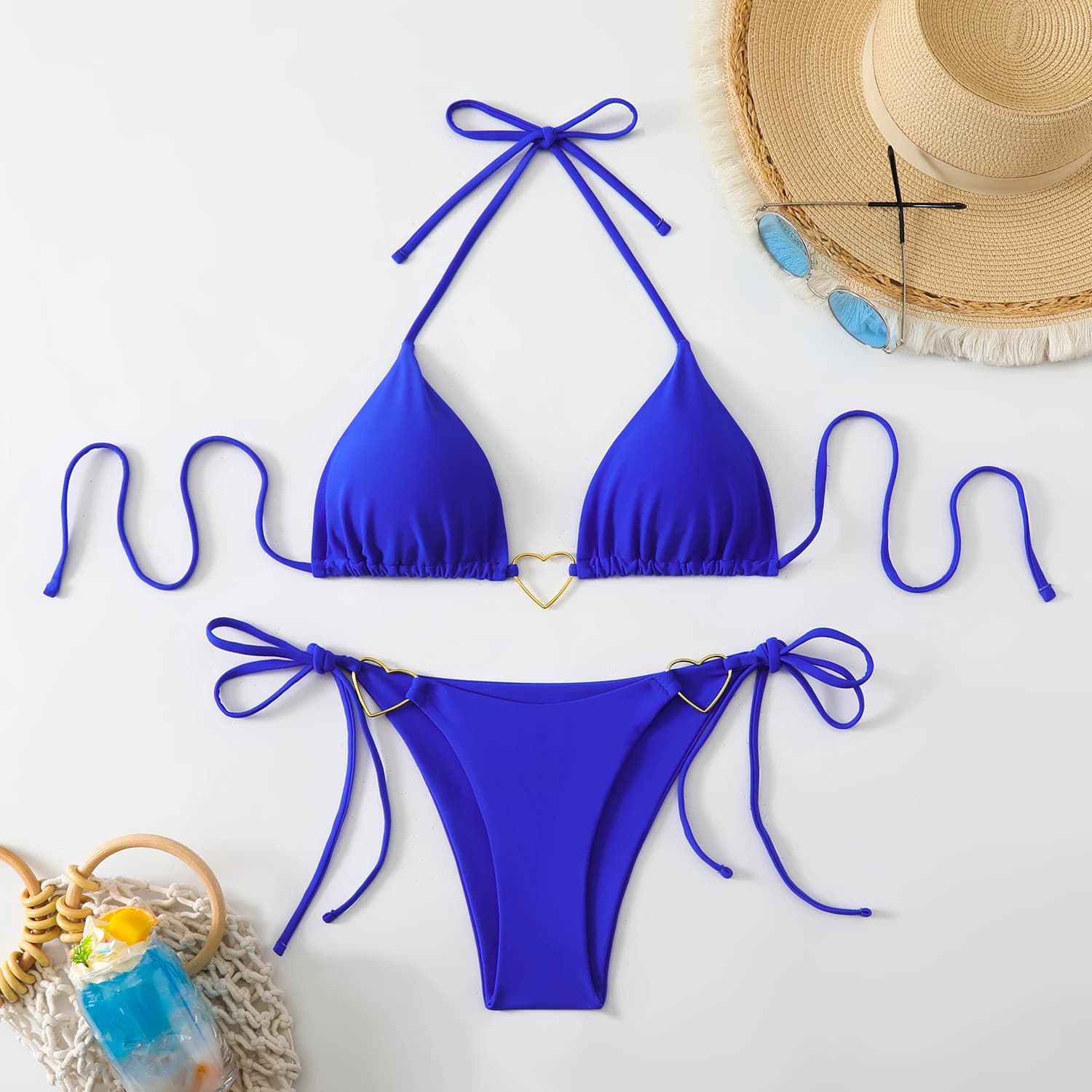 Costume da bagno Ring da donna 2026, nuovo set bikini a vita bassa, costume da bagno con lacci, costume da bagno a fascia, tinta unita, abbigliamento da spiaggia