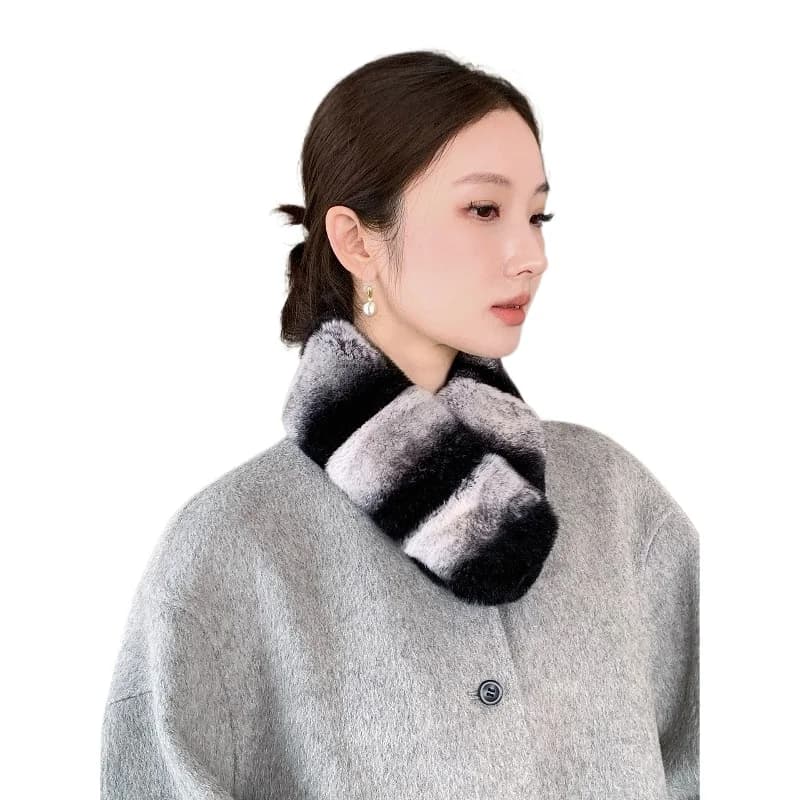 Sciarpa in pelliccia di coniglio Rex, imitazione chinchilla, ciano viola blu, in pelle intera, moda invernale, sciarpa corta da collo