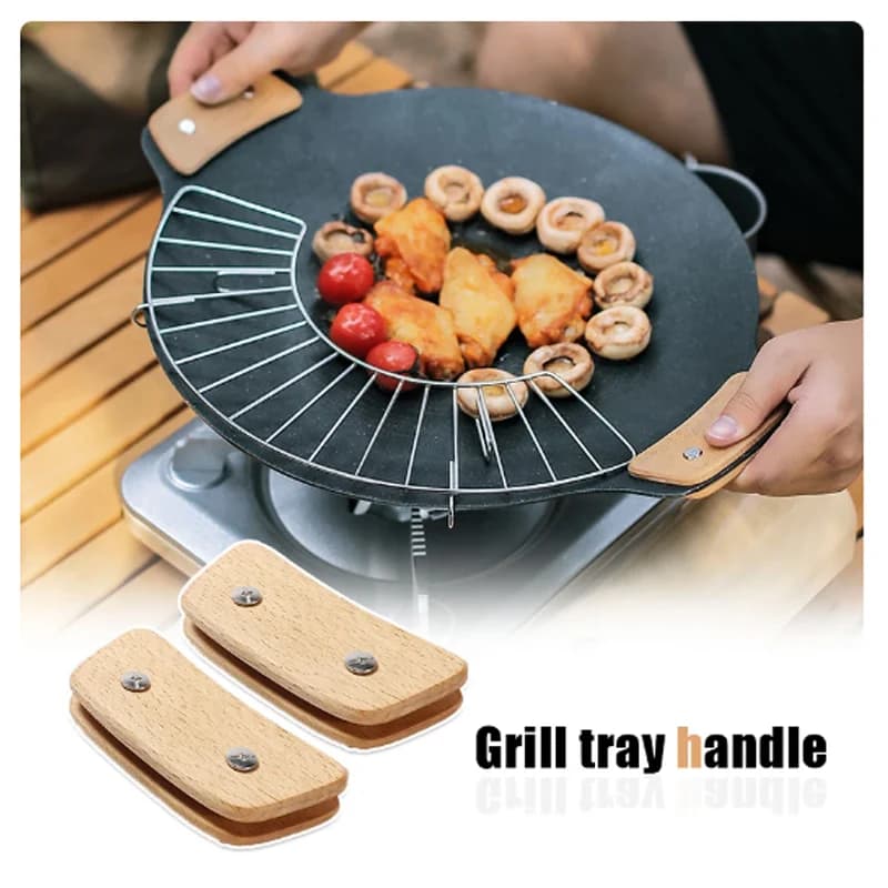 Manico in legno per padella BBQ, anti-scottatura, resistente al calore, impugnatura isolata di ricambio per padella, griglia, piastra, campeggio all'aperto