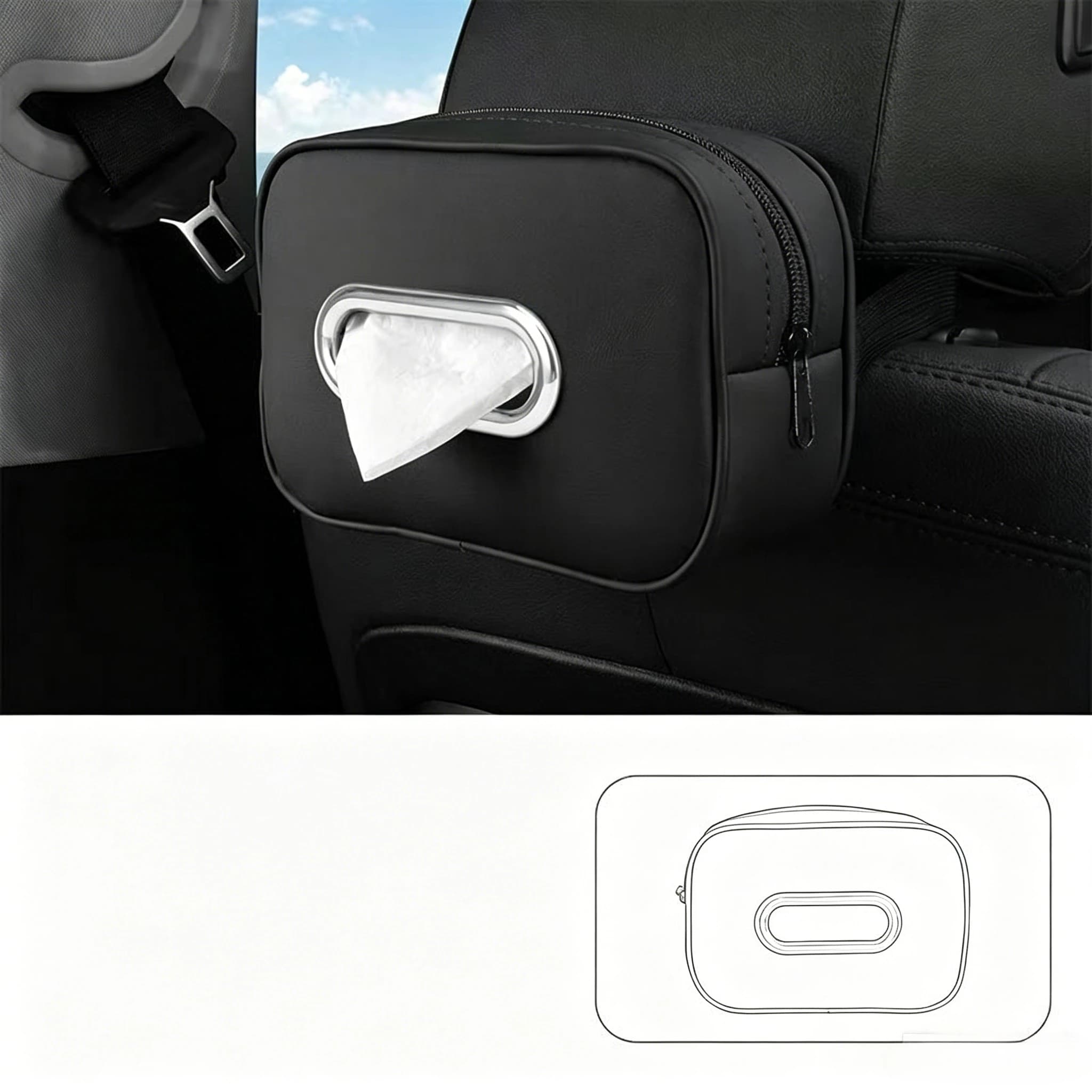Scatola per fazzoletti per auto in pelle PU da 1 pezzo: cuciture eleganti, organizer per braccioli durevole, design compatto, uso spaziale efficiente