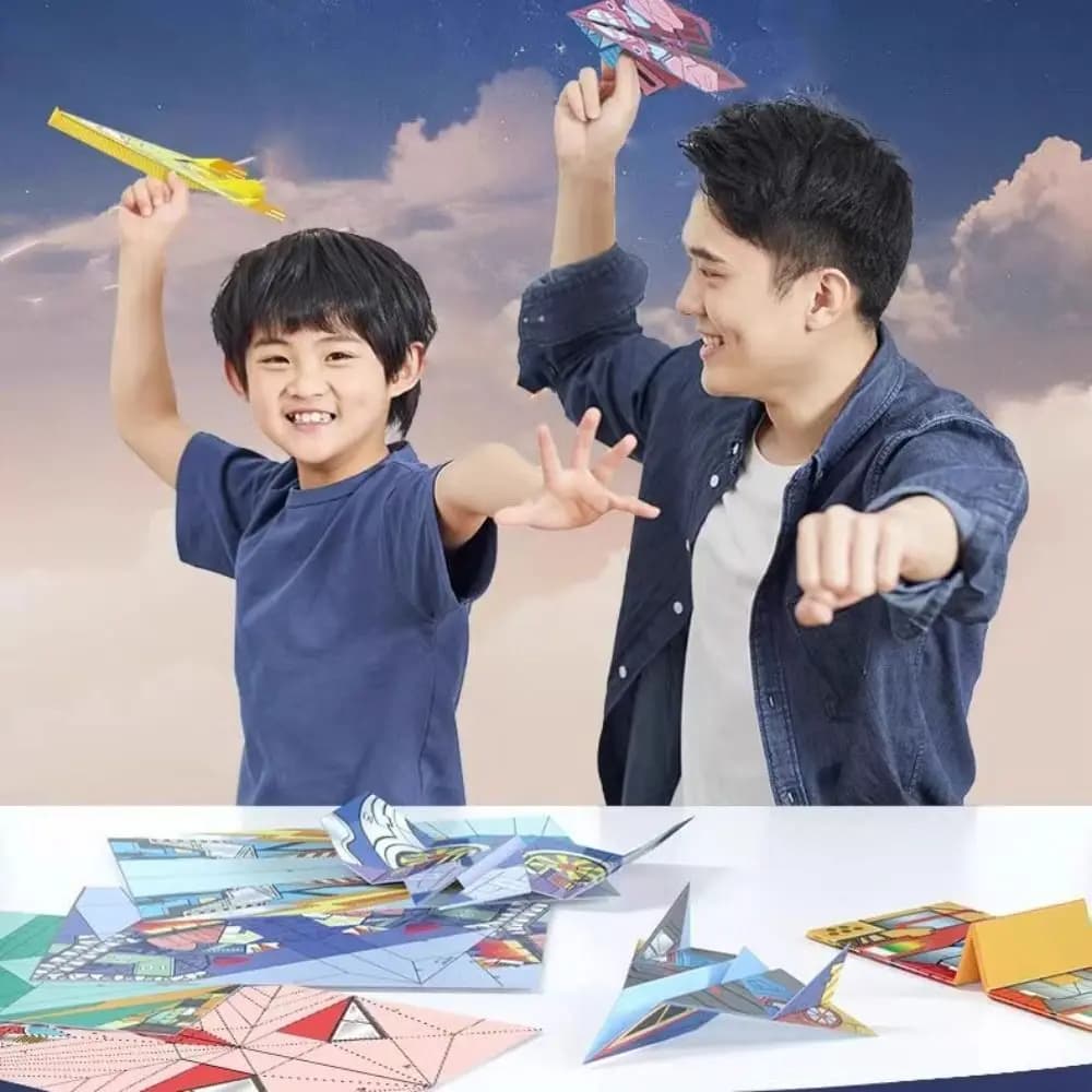 Paper Handmade Colored Paper Set Art Learning Montessori Airplane Origami Set Cartoon Folding Versatile Paper Aircraft Toy