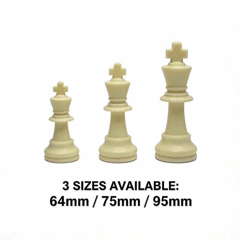 International Chess Pieces 3 Sizes Available 64mm 75mm 95mm King Height Plastic Chessmen Durable Waterproof Board Game Set
