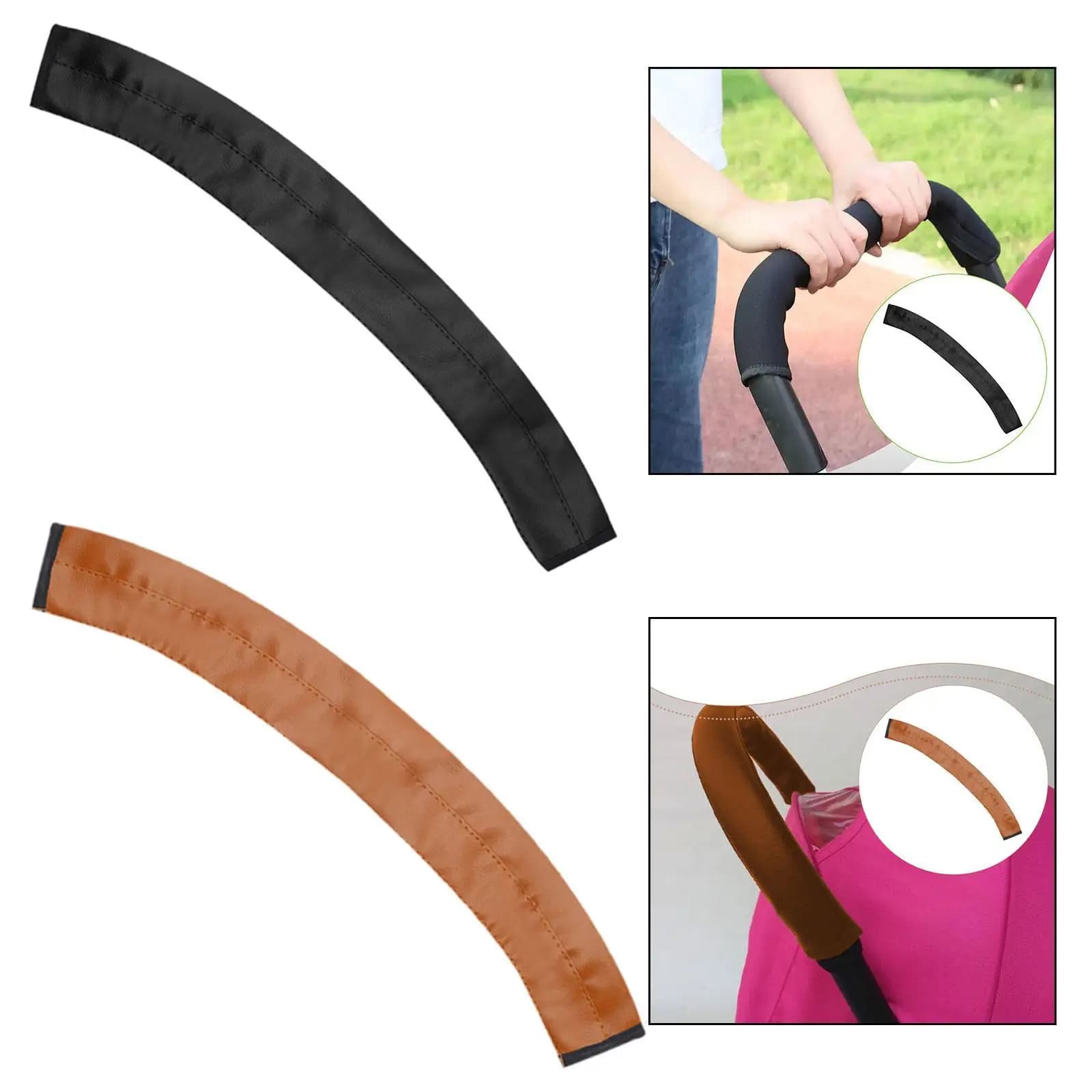 Copri maniglia per passeggino in pelle PU Protezione per bracciolo Accessori protettivi comodi 54x6,5 cm Facile pulizia Lavabile in lavatrice