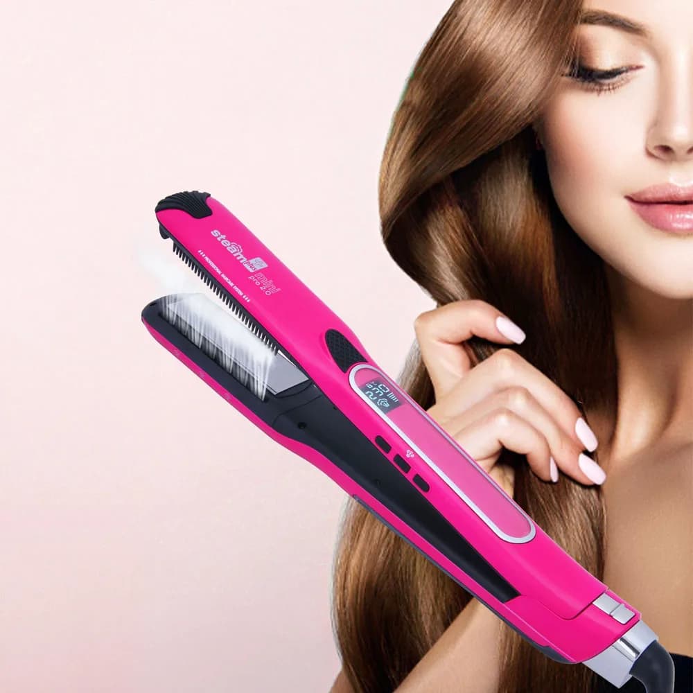 New Steam Hair Straightener Fast Heating Hot Hair Combs Titanium Curling Iron Steam Flat Iron Straightening Iron