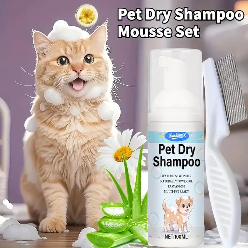 Schiuma secca per animali domestici senza risciacquo | Pulizia profonda ad asciugatura rapida, adatta per gatti e cani, essenziale per viaggi, campeggio e cura delle animali domestici, 100 ml