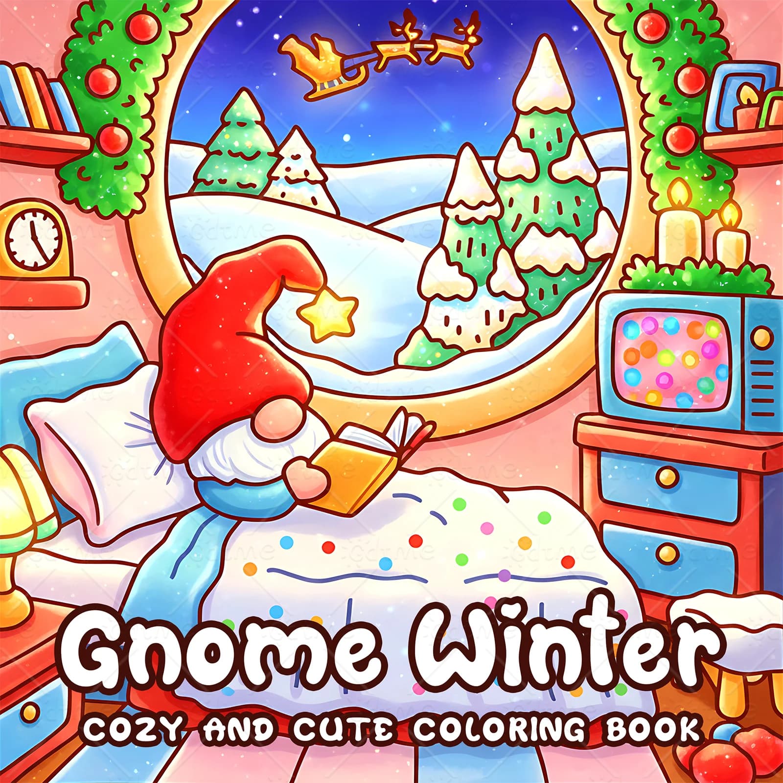 Gnome Winter Cozy Coloring Book For Adults Teens Winter Christmas Gnome Theme Stress Relief Drawing Book Art Activity Book