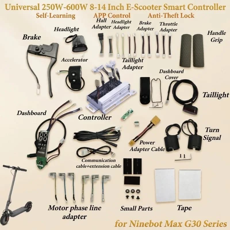 Controller Universale per E-Scooter 250W-600W 8-14 Pollici, Controllo APP Autoapprendente, Blocco Antifurto, per Serie Ninebot Max G30