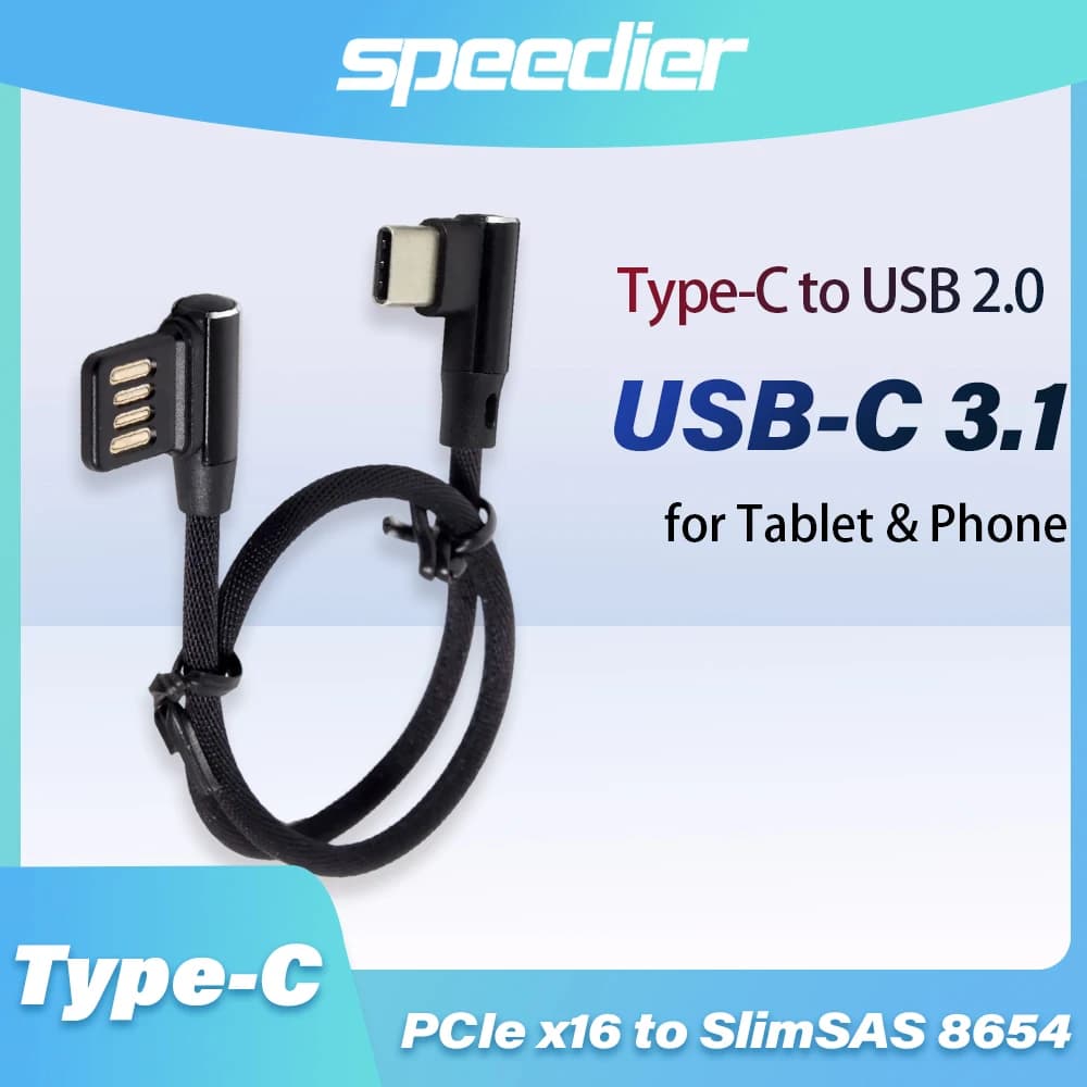 15CM USB C 3.1 Type-C Angle MALE To Left Right Angle 90 Degree USB 2.0 Dual Elbow Data Charging Cable for Tablet / Phone V8