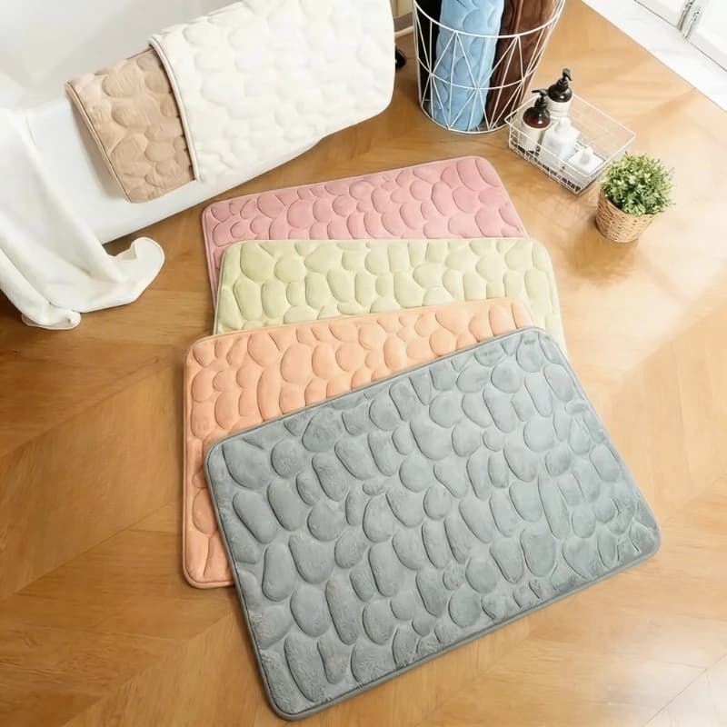 1/2 Pezzi Tappeto da Bagno con Motivo Ciottoli in Rilievo, Assorbente, Antiscivolo, Lavabile, per Casa e Toilette