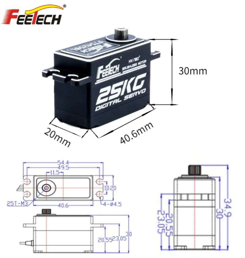 Servo ingranaggi in metallo standard digitale a coppia elevata da 25 kg a basso profilo per RC HSP Baja 1/8/1/10 RC Car Boat Elicottero Aereo Robot