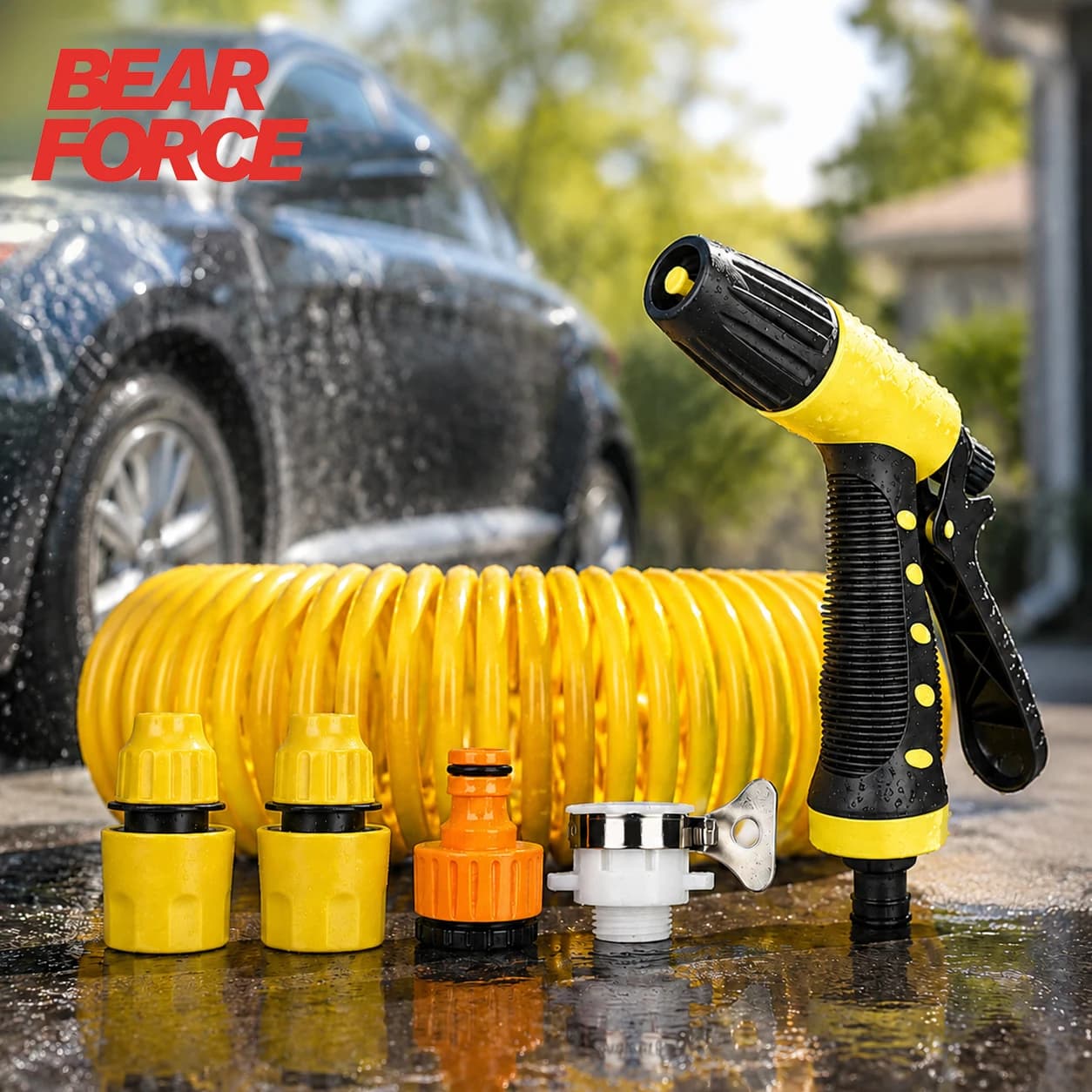 Water Spray Gun&Telescopic Water Hose 10M, Pressure Washer Adjustable Nozzle 3 Versatile Spray Modes, Car Wash, Garden Watering