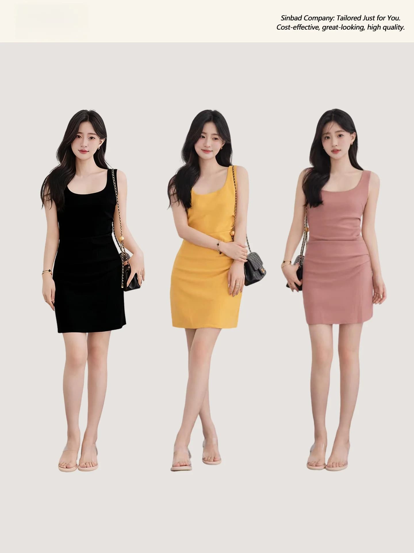 Kendall Jenner Style Pleated Short Dress Women's Summer Spring Slim Fit Wrap around Skirt Casual Square Collar Sleeveless Gown