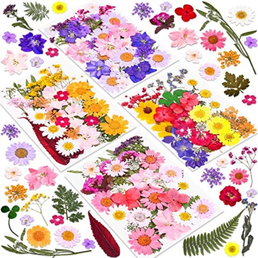 140 Pcs Dried Pressed Flowers for Resin, Real Pressed Flowers Dry Leaves Bulk Natural Herbs Kit for Scrapbooking DIY Art Crafts