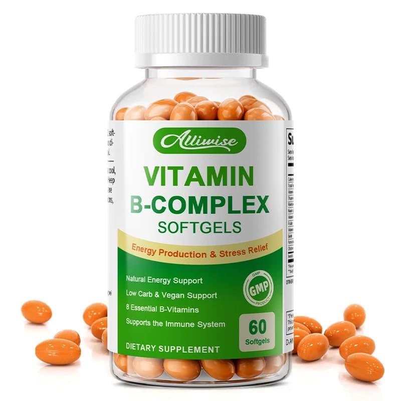 Alliwise Vitamin B Complex Capsules for Heart Health Nervous System Stress Relief Support Energy Metabolism Dietary Supplement