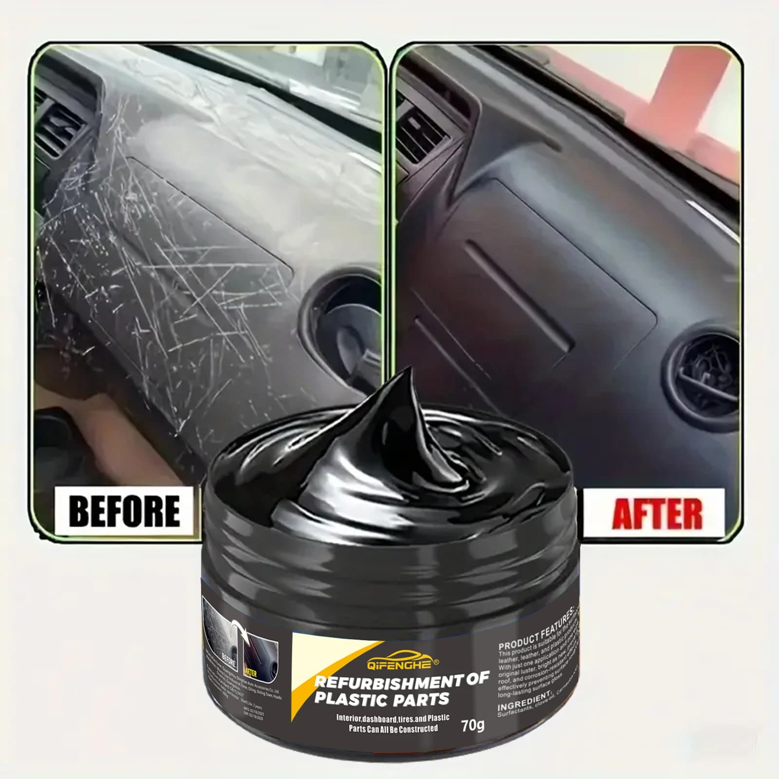 plastic repair agent for cars: polishing wax for indoor and outdoor plastic, anti-aging cream for repair scratches, suitable for tires