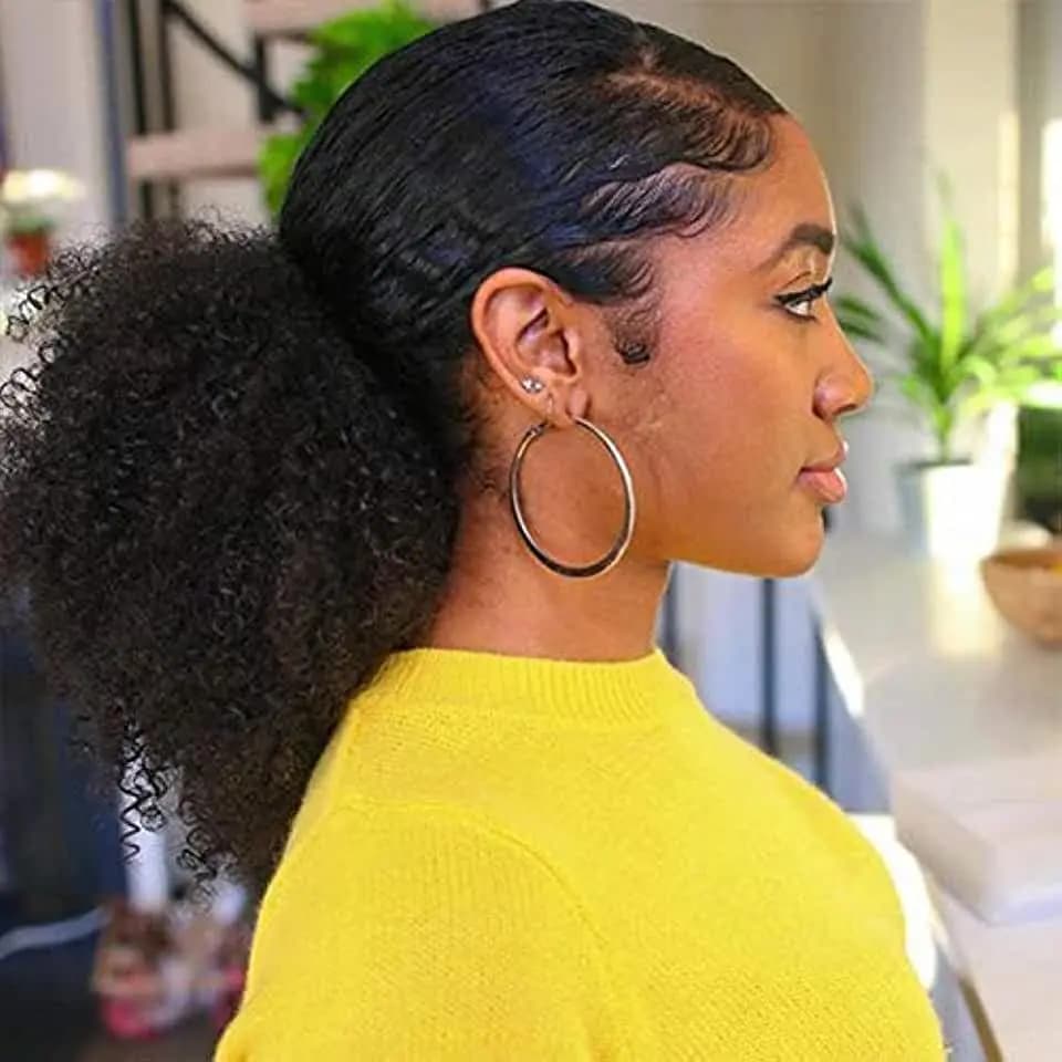 Capelli umani mongoli Coda di cavallo Afro crespo ricci per le donne Colore naturale Capelli Remy 1 pezzo Clip in coulisse 4B 4C Coda di cavallo