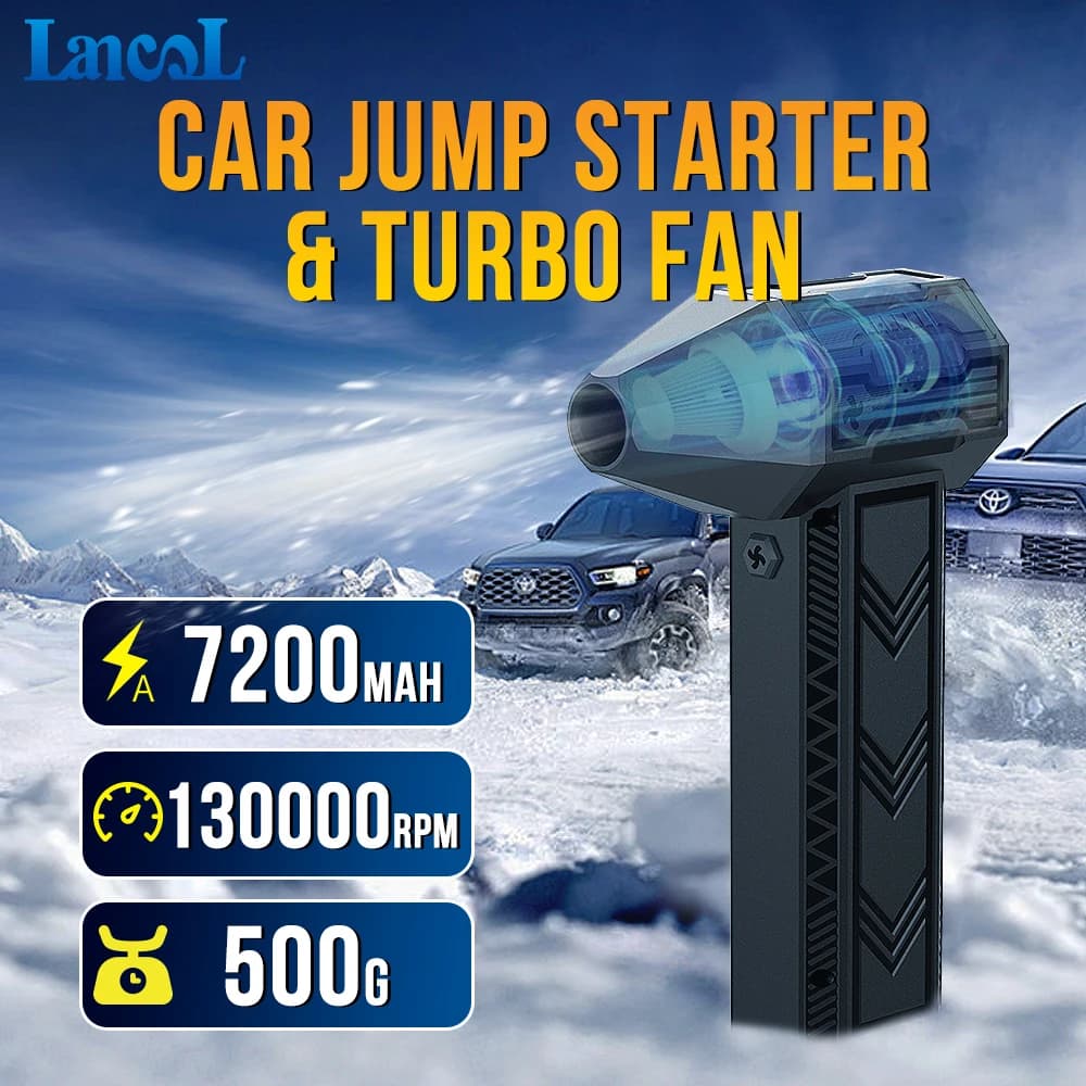 Avviatore di emergenza per spolverino ad aria compressa 2 in 1 130000 rpm Ventilatore d'aria elettrico Jet portatile Turbo Ventilatore per polvere Spazzaneve Batteria da 7200 mAh