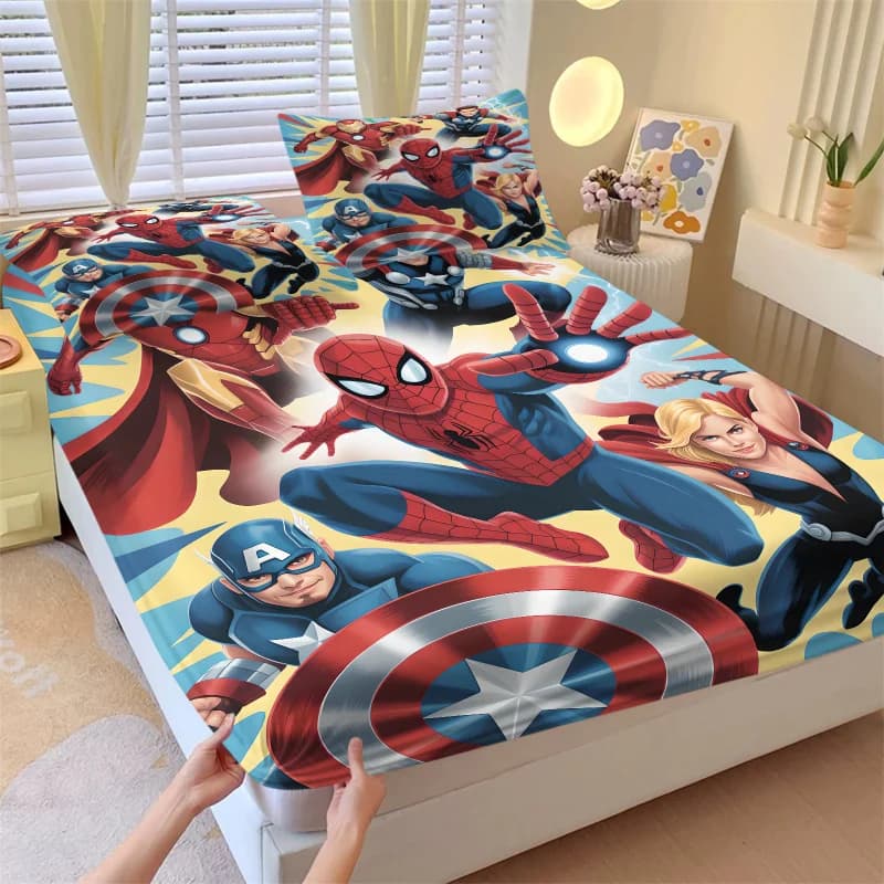 Set di 3 lenzuola con angoli Marvel Avengers - Biancheria da letto energica per fan di Marvel e camerette per ragazzi - Protezione materasso morbida con angoli profondi