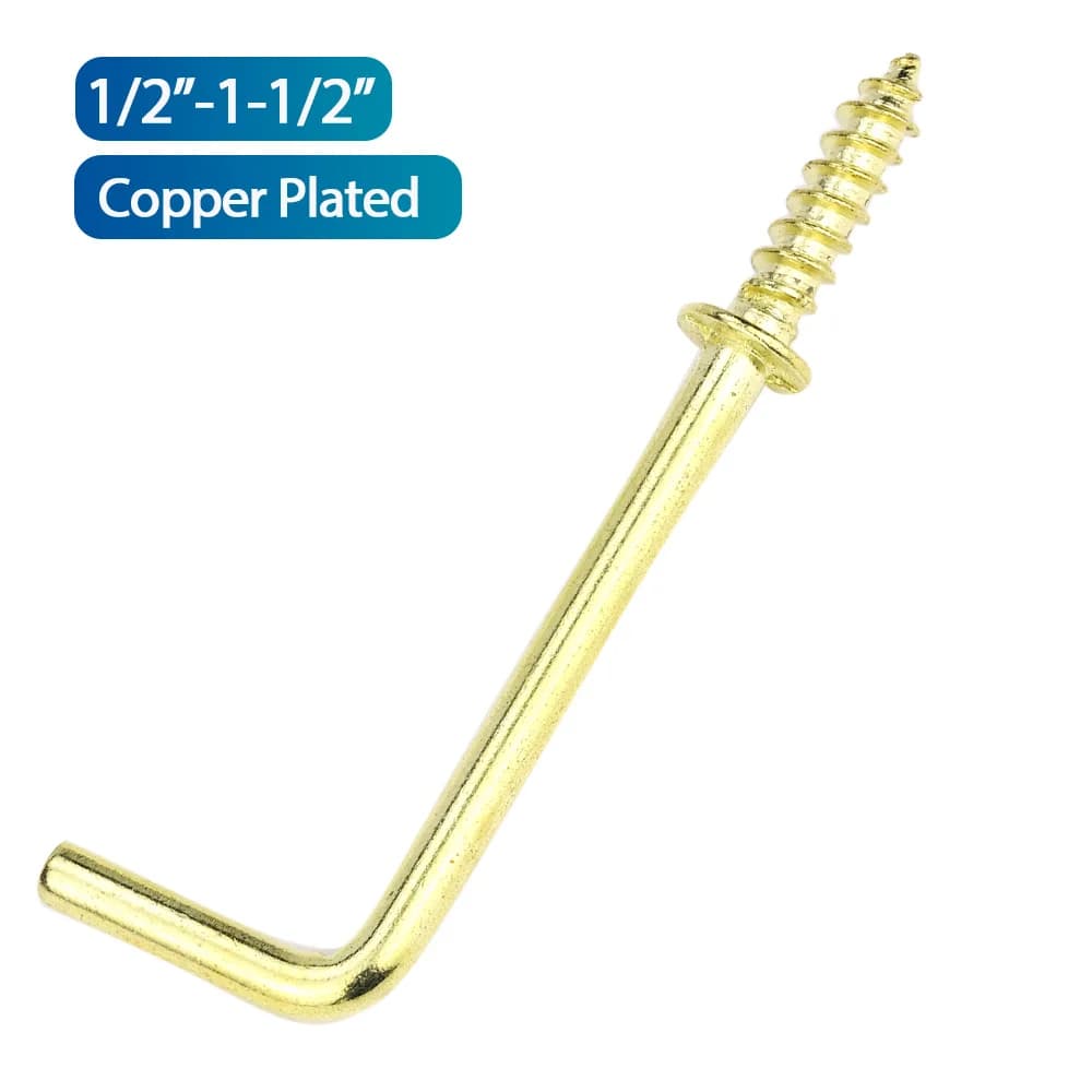 Gancio a vite ad angolo retto a forma di L placcato in rame 1/2 "~ 1-1/2" ganci a curvatura quadrata per appendere accessori per tazze da cucina