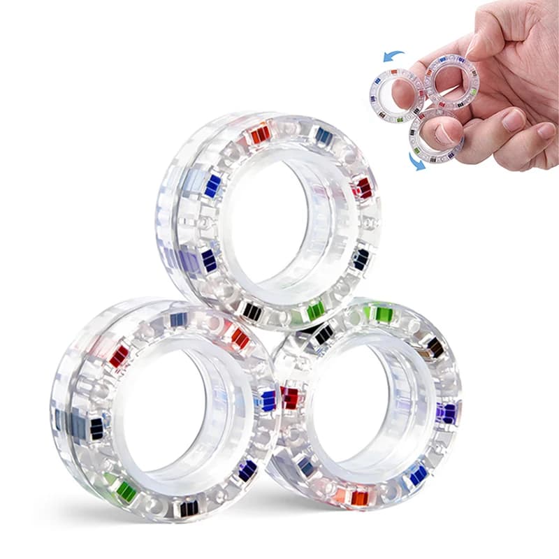 Anello magnetico trasparente luminoso per alleviare lo stress Anti-ansia Fidget Toy 3 pezzi Fidget Magneti Spinner Anelli per adulti Bambini