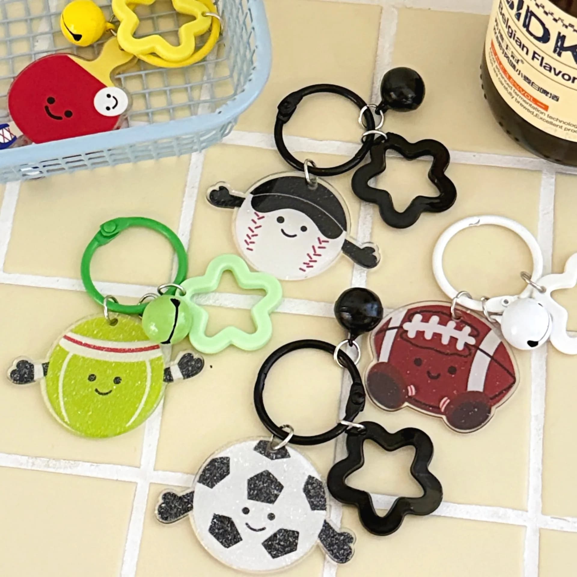 1/6 Pcs Creative Cartoon Ball Pendant Table Tennis Football Keychain Pendant Versatile Accessories Bag Decoration Pendant