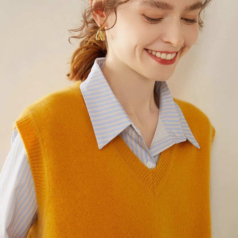 2024 primavera autunno nuove donne gilet 100% Cashmere lavorato a maglia Pullover gilet con scollo a v maglione senza maniche femminile morbido caldo Outwear