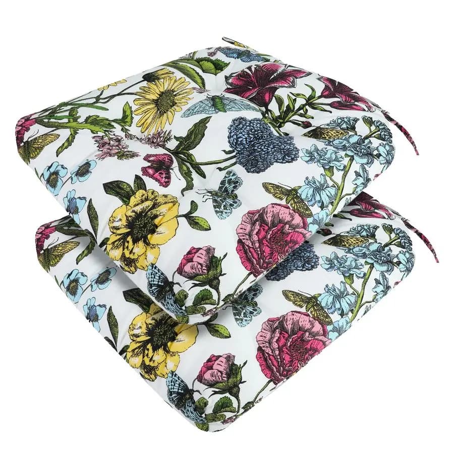 19 x 19 inch outdoor chairs cushions, water resistant quilted seat cushions 19, reversible, weatherproof, for wicker chairs with rounded back