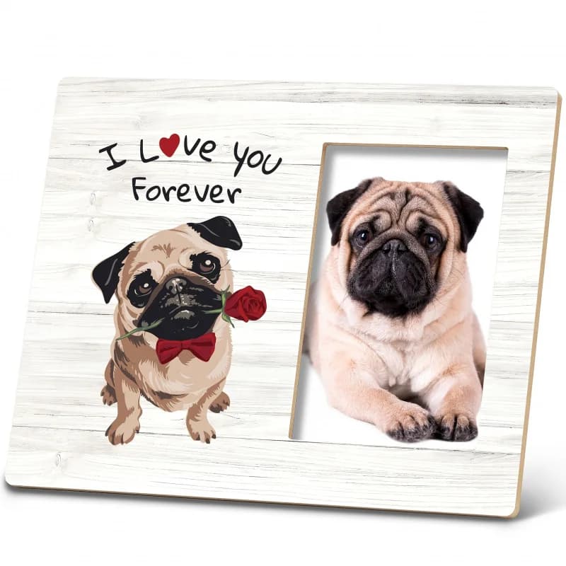 Cornice Portafoto per Pug con Scritta 'I Love You', Cornice da Tavolo 10x8 Pollici per San Valentino, Regalo per Amanti dei Pug