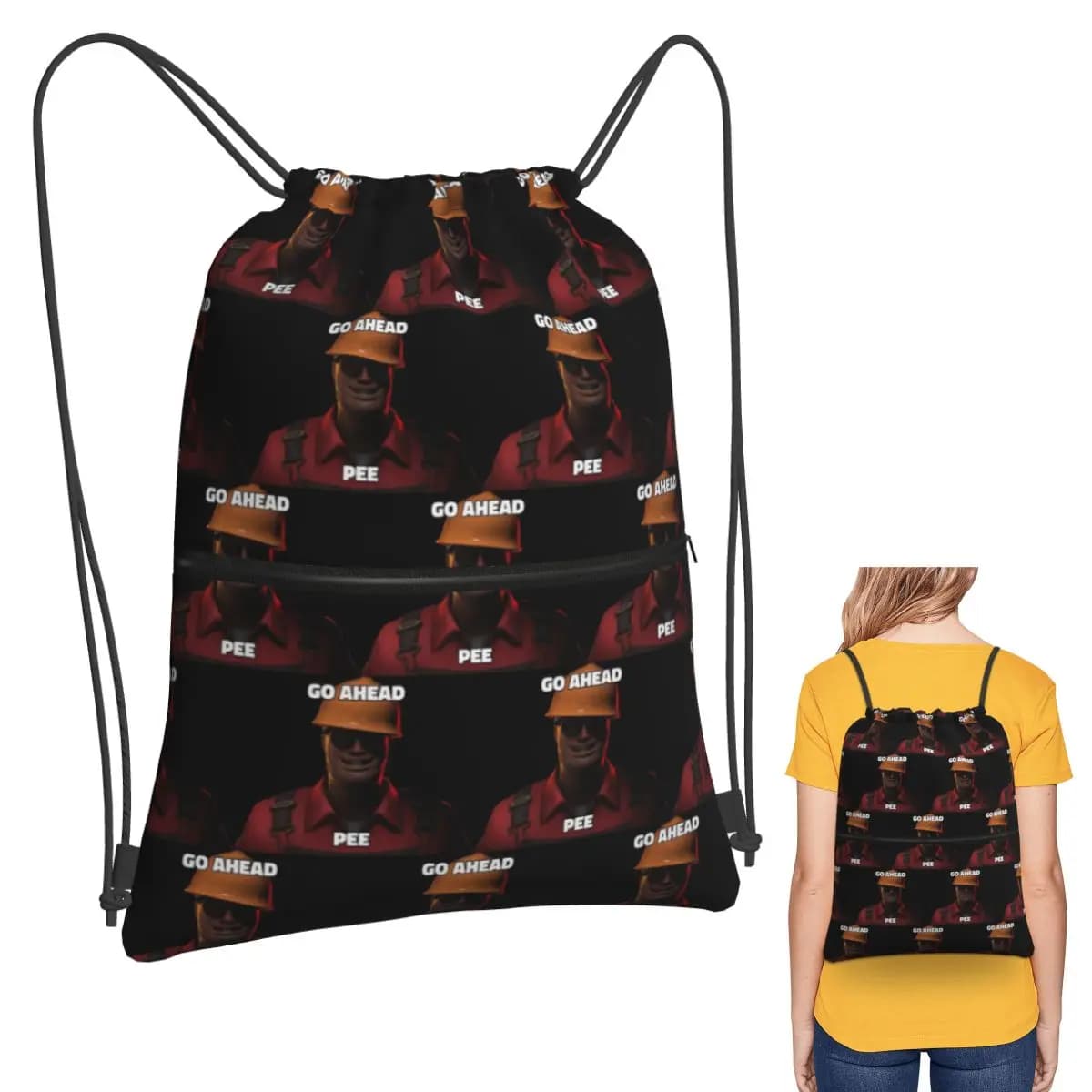 Zaini Classici Tf2 Go Ahead Pee, Borse alla Moda con Coulisse, Porta Scarpe, Borse per Libri per Uomo, Donna e Studenti