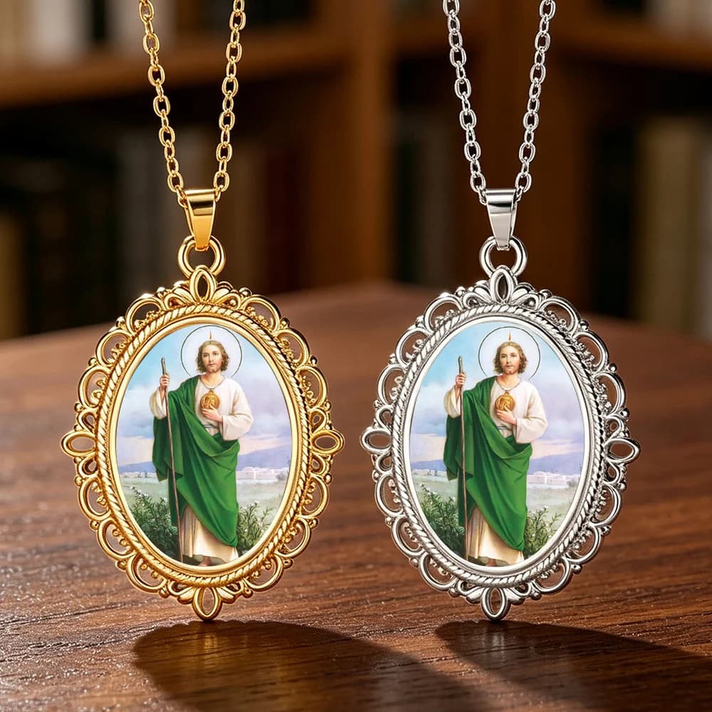 Saint Jude Thaddeus Pendant Necklace Disciples of Jesus Religious Protection Amulet Stainless Steel Catholic Jewelry