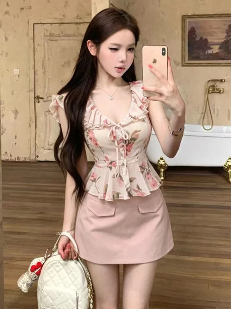 Korean Sweet Sexy Bridesmaid Dress Floral Lace Trim Slim Fit Top Half Body Skirt Set Breathable Medium Thickness Non-Fur Lined