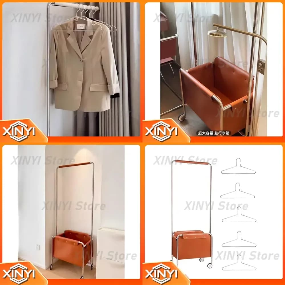 Light Luxury Coat Rack for Bedroom Living Room Hallway Hanging Hanger Floor to Ceiling Retro Overnight Storage Dirty Clothes